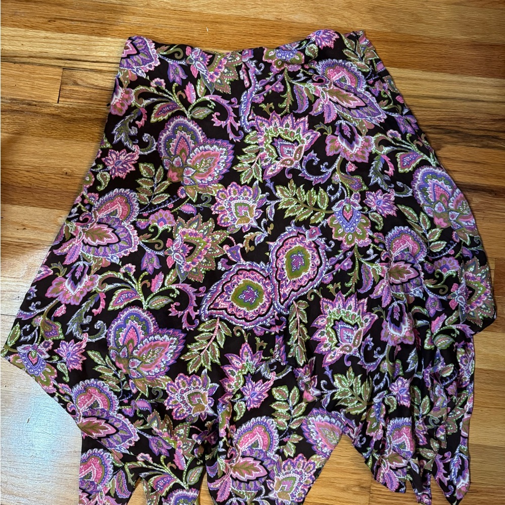 Jones New York Brown Multicolor Floral Midi Silk Skirt